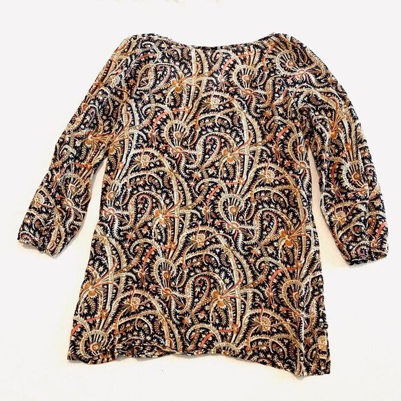 J Crew tunic top swim cover Women's Extra Small black orange tan floral - Picture 6 of 8